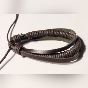 Men's bracelet leather braided layered brown new d46